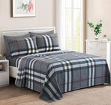 Marina Decoration Ultra Soft Silky Deep Pocket Rich Printed Bedding Rayon from Bamboo All Season 6 Pieces Sheet Set with 4 Pillowcases, Modern Grey Tartan Pattern King Size