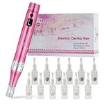 TBPHP Dermapen M1 Upgraded Electric Wireless Beauty Pen LCD Screen with 12 Replacement Cartridges (Pink)