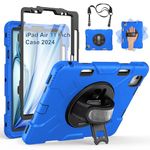 GROLEOA Case for iPad Air 11 Inch 2024: Military Grade Full-Body Protective Cover Case for iPad Pro 13 - Rotating Stand - Hand/Shoulder Strap, Blue