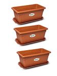 Green Live® Plastic Rectangular Planter with Tray Pot Brown Color (35x18x14cm)… (Pack of 3)