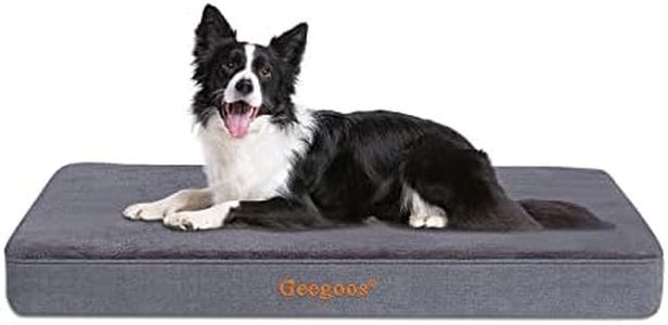 Geegoos Coussin pour Chien Grande Taille, Dehoussable Orthopédique - Tapis mémoire de Forme, Lit en Mousse avec Revêtement de Peluche, Matelas Lavable(89x55x7 cm, Gris)