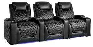 Valencia Oslo Home Theater Seating | Premium Top Grain Italian Nappa 11000 Leather, Power Recliner, Power Headrest, LED Lighting (Row of 3, Black)