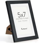 5x7 Picture Frame, Solid Oak Wood 5 x 7 Frame with Plexiglass, 5 by 7 Photo Frame for Wall & Tabletop Display, 5x7 Picture Frame Matted to 4x6, Black Color, 1 Pack