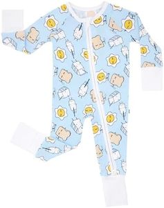 Little Sleepies Pajamas for Baby Boys & Girls, Viscose from Bamboo Baby Pajamas, Snug Sleeper, Toddler PJs, 2-Way Zipper, Blue Breakfast Buddies, 12-18M