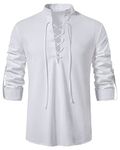 YAOHUOLE Mens Classic Linen Henley Shirt Hippie Cosplay Gothic Stage Shirt White M