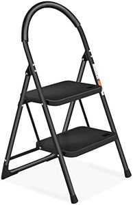 2 Step Ladder, SPIEEK Folding Step Stool with Extra Wide Anti-Slip Pedal, Lightweight Portable Sturdy Steel Ladders with Handgrip for Household Kitchen Office Outdoor, Escabeau Black, 330lbs Capacity