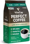 VitaCup Perfect Low Acid Coffee Ground, USDA Organic & Fair Trade, Mycotoxin Free, Dark Roast Guatemala Single Origin, Clean & Pure for Drip Coffee Brewers and French Press, 11 ounces