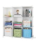 FUNLAX Cube Storage Unit, 9 Cube Bookcase Bookshelf Portable Bathroom Storage Plastic Cube Organiser Stackable Cube Shelving Unit for Clothes Books Toys Yarn Shoes