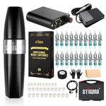 Stigma Tattoo Pen Machine Kit Rotary Complete Tattoo Set with 20Pcs Cartridges Needles Power Supply with Plastic Box for Beginners
