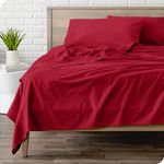 Bare Home Flannel Sheet Set 100% Cotton, Velvety Soft Heavyweight - Double Brushed Flannel - Deep Pocket (Queen, Red)