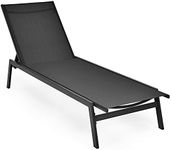 Tangkula Outdoor Chaise Lounge Chair, 6-Position Adjustable Reclining Chair with Breathable Fabric and Heavy Duty Steel Frame, Patio Lounge Chair for Garden, Backyard and Poolside (1, Black)
