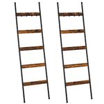 ELYKEN 2 Pack Blanket Ladder for Living Room, Farmhouse 5 -Tier Quilt Holder with 4 Removable Hooks for Bathroom, Wood Towel Rack Display, Wall Anchor Leaning Decorative Stand for Home Decor