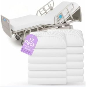 BLISSFORD - 12 Pack Fitted Hospital Bed Sheets with Elastic All Around for a Cotton Rich Soft Knitted Jersey Sheet, 36” x 84” x 12”