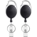 Teskyer 2 Pack Badge Holders, Retractable Badge Reel with Carabiner Belt Clip and Key Ring for ID Card Name Holder and Keychain