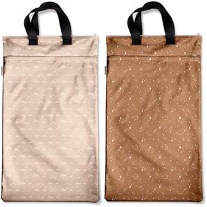 Mama Koala Reusable Hanging Wet Dry Bags for Baby Items, Cloth Diapers, Swimsuits, Travel, Gym Clothes, Beach, Pump Parts, Toiletries, Two Zippered Pockets, 2 Pack (W004L)