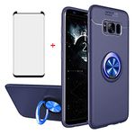 Phone Case for Samsung Galaxy S8 with Tempered Glass Screen Protector Cover Magnetic Stand Ring Holder Cell Accessories Kickstand Slim Full Body Shockproof Silicone Glaxay S 8 8S Edge GS8 Women Blue