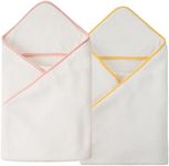 POLYTE Premium Hypoallergenic Microfiber Hooded Baby Bath Towel, 36 x 36 in, 2 Pack (White w/Yellow,Pink Trim)