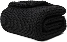YnM Weighted Blanket, Handmade Chunky Yarn Knitted Design, Soft and Cozy, Temperature Regulating and Breathable, Machine Washable Throw for Sleep or Home Decor (Dark Grey, 80x87 Inch, 25lbs)