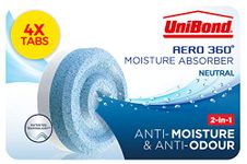 UNIBOND AERO 360° Moisture Absorber Neutral Refill Tab, Ultra-Absorbent and Odour-neutralising, for AERO 360° Dehumidifier, Condensation Absorbers, Pack of 4 (4 x 450g)