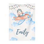 Personalized Baby Blanket with Name for Kids Custom Throw Customized Name Receiving Swaddle Blanket for Girls Boys Infant Newborn Toddler Gifts (12-Penguin Plane)