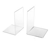 BIGIMALL Transparent Home Decor Acrylic Bookends Reading Book Stand Stopper Desktop Organizer Clear notebooks Holder for Table Shelf Bedroom Library School Office Stationary Gift 1 Pair