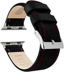 BARTON WATCH BANDS - Black Leather & Red Stitching Top Grain Leather Watch Bands Compatible with Apple Watch Models - 1, 2, 3, 4, 5, 6, 7, 8, 9, 10, SE, Ultra & Ultra 2 - (42mm/44mm/45mm/49mm)