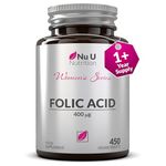 Folic Acid 400 mcg - 450 Vegan Tablets - 15 Month Supply - High Strength Pregnancy Vitamins for Women - Vitamin B9 Supports Maternal Tissue Growth During Pregnancy - Prenatal Vitamins