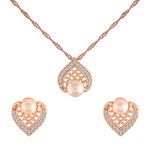 I Jewels Rose Gold Plated Glittering Cubic Zirconia Designer Chain Pendent Necklace Jewellery Set for Women & Girls (CH50RG)