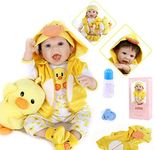 ZIYIUI Lifelike Reborn Baby Dolls 22 Inch 55cm Soft Silicone Newborn Reborn Doll with Yellow Clothes and Duck Toy Accessories Birthday Set for Girls