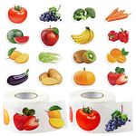 W1cwey 1000pcs Realistic Fruit and Vegetable Sticker Rolls(2 rolls), 16 Designs Realistic Carrot Broccoli Strawberry Self-Adhesive Sticker Decals for Vegan Vegetarian Party Supplies (Irregular-Shaped)