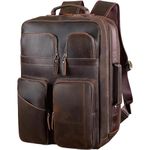 TIDING 17.3" Vintage Leather Laptop Backpack for Men Multi Pockets Casual Daypack Travel Rucksack