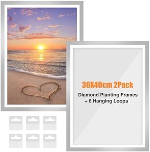 GHHKUD Upgraded 2Pack Diamond Painting Frames, Frames for 30x40cm Diamond Painting Canvas, Magnetic Diamond Art Frame Self-Adhesive, Diamond Painting Frames with Hooks for Wall Window Door (Silver)