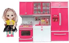 SPEN CANDELS 1 Doll with Dream House Kitchen Set for Kids Kitchen Cooking Toy Play Set, Play House & Accessories with Doll Included for Girls Pretend Play Furniture (Small)