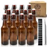 Brewing Mate 12x Brown Glass Bottles 500ml with Swing Top for Home Brewing - Beer, Cider, Kombucha Bottles with Stainless Steel Flip Top - Including Blackboard Labels and White Chalk Pen