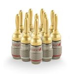 Nakamichi FanLock Excel Series 24k Gold Plated Banana Plug 10 AWG - 18 AWG Gauge Size 4mm for Speakers Amplifier Hi-Fi Stereo Home Theatre Radio Audio Wire Cable Quick Connector 12 Pcs (6-Pairs)