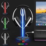 COZOO RGB Headphone Stand with 2 USB Extension Charging Port Extender Cord,Headset Stand Holder for Gamer Desktop Table Game Earphone Accessories,PC Gaming Desk Accessories Headset Stand,Gifts for Men