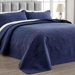 Qucover Oversized King Bedspreads, 3 Piece Soft Microfiber Lightweight Oversized King Quilt 128x120, Elegant Paisley Ultrasonic California King Bedspread Bedding Coverlets, Navy Blue