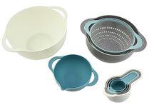 MiHerom Plastic Nesting Bowls Set with Mixing Bowls,Colanders,4 Measuring Cups,Sifter for Baking,Food Prep,RV Camping Accessories,8 Pieces