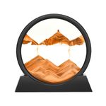 Wai Danie Moving Sand Art Picture 3D Hourglass Deep Sea Sandscape Liquid Motion Display Painting Flowing Sand Frame Relaxing Desktop Home Office Work Decor(Gold, 7")