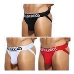 Arjen Kroos Men's Athletic Supporter Breathable Mesh Jockstrap Underwear Multipack,Black/White/Red-AK2203,L