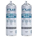 Polar Damp & Stain Block Spray - Matt White - 2 x 500ml - Anti Mould - Stops & Removes Mould & Stains - Stain Blocker Paint For Interior Walls & Ceilings - Wood, Plaster, Cement, Stone & Brick