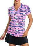 Funny Golf Shirts for Women - V Neck Funny Print Polo Shirt for Women Elasticity Slim Fitted Golf Tee Pink