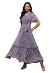 Miss Chase Women's V Neck Flared Sleeve Floral Wrap Chiffon Maxi Dress with Pocket (MCAW21D06-14-190-09, Multicolored-Base-Purple, 4XL)