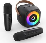 RIKGYHA Mini Karaoke Machine, Portable Bluetooth Karaoke Speaker with 2 Wireless Mics for Kids and Adults, Birthday Gifts for Girls and Boys 3-12+ Years Old Birthday Party Home Black