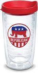 Tervis 1353798 Republican Insulated Tumbler with Emblem and Red Lid, 16oz, Clear