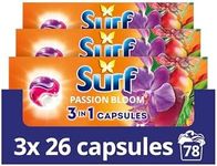 Surf 3 in 1 Passion Bloom Laundry Washing Detergent Capsules 78 washes (3x 26 capsules) joy-infused fragrance with natural essential oil lasting up to 12 hours in wear for brilliantly clean results