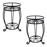 CASIMR 2-Pack Plant Stand, 2 Tier 19.2 inch Tall Metal Potted Holder Rack,Indoor Outdoor Multiple Flower Pot Shelf Rustproof Iron Garden Container for Garden Patio Living Room Corner Balcony, Black