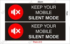 SIGN EVER Keep Your Mobile Silent Mode Sign Board 2 nos With Double side adhesive tape-Vinyl Sticker With Forex Board-Home,Office,Lodge,Hotel,Theatere,Wall,Cabin,ACP,cupboard etc