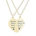 MJartoria BFF Necklace for 2-Split Valentine Heart Together Forever Never Apart Best Friends Pendant Friendship Necklace Set of 2 (Distance-Gold)