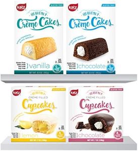 Katz Gluten Free Snacks Heavenly Creme Cake Variety Pack | Chocolate & Vanilla Creme Cake, Chocolate & Lemon Cupcake | Dairy Free, Nut Free, Soy Free, Gluten Free | Kosher (1 Pack of each)